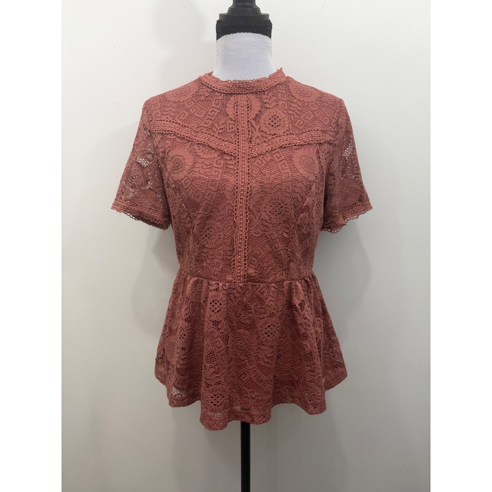 Andree by Unit Womens Mauve Pink Lace Peplum Top Short Sleeve Blouse 17666 M